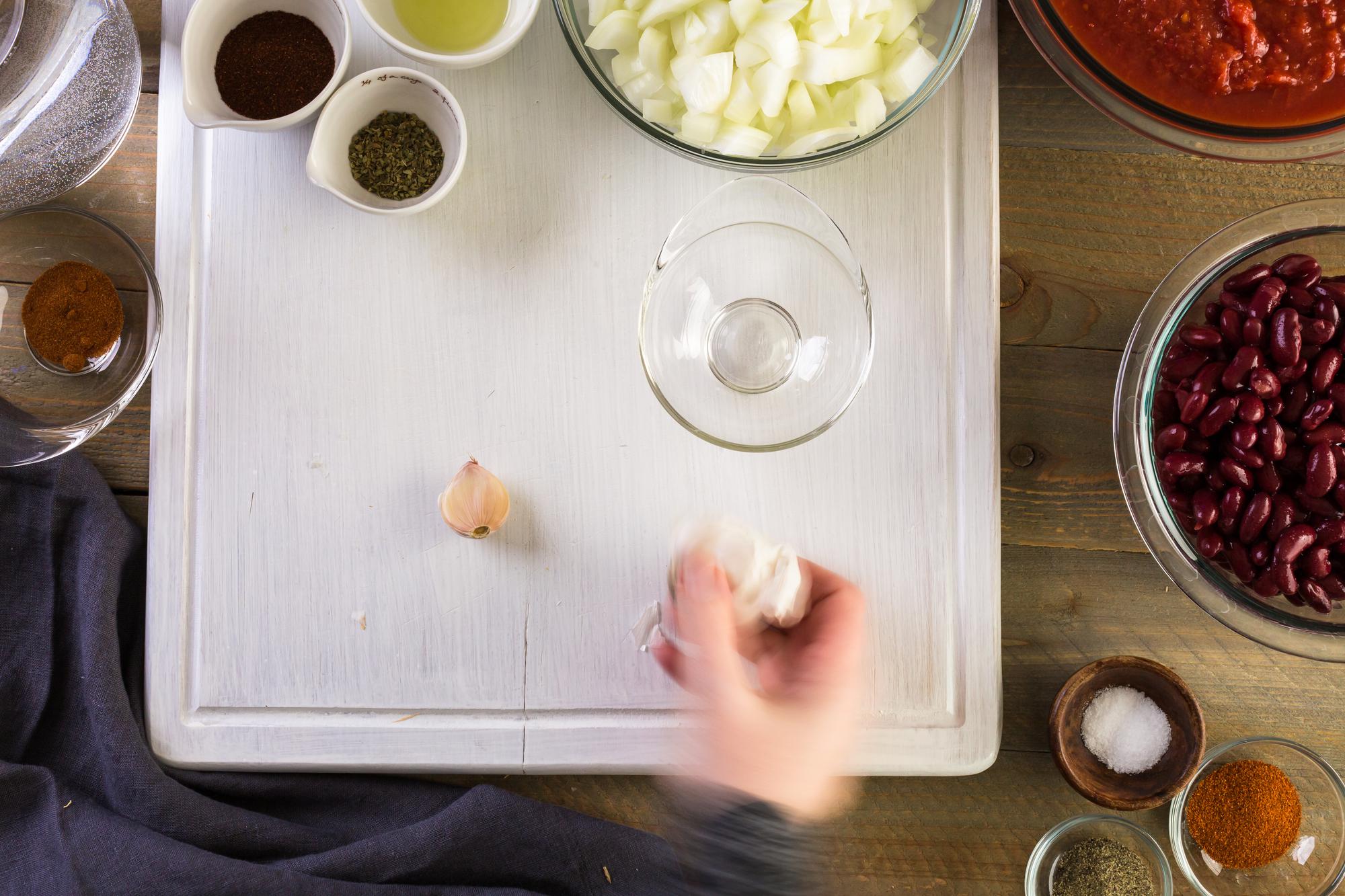 Studio kitchen workbench with plated tasting portions